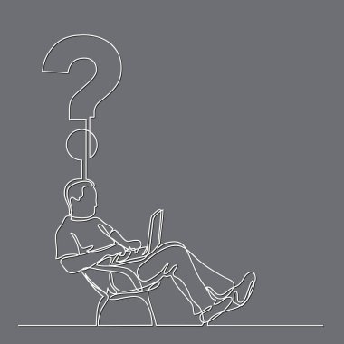 sürekli çizgi çizme oturan adam, bir soru üzerine dizüstü bilgisayar üzerinde çalışan