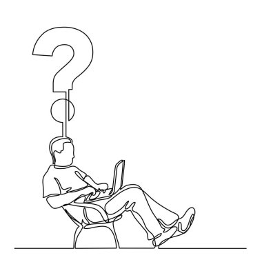 sürekli çizgi çizme oturan adam, bir soru üzerine dizüstü bilgisayar üzerinde çalışan