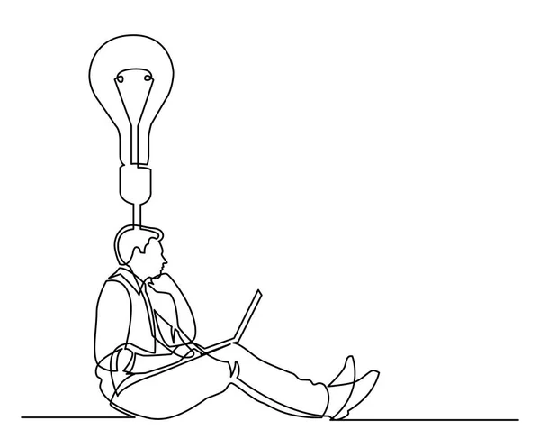 Línea Continua Dibujo Hombre Negocios Sentado Pensamiento Acerca Idea — Archivo Imágenes Vectoriales