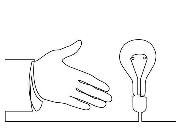 Desenho Linha Contínua Mão Mostrando Lâmpada Metáfora Ideia — Vetor de Stock