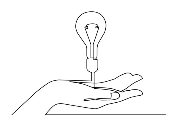 Continuous Line Drawing Hand Showing Light Bulb Idea Metaphor — Stock Vector