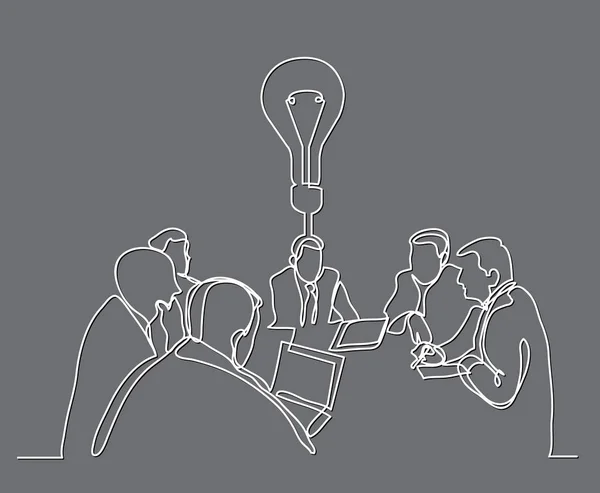 Desenho Linha Contínua Reunião Negócios Com Ideia —  Vetores de Stock