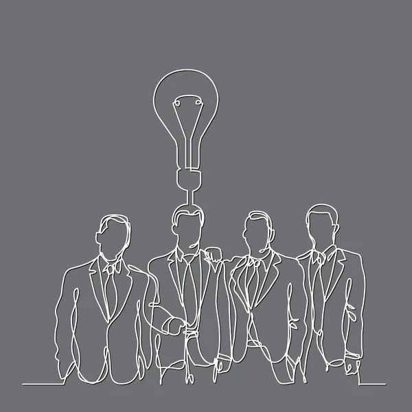 Línea Continua Dibujo Los Hombres Negocios Equipo Con Idea — Vector de stock