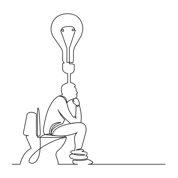 Dibujo Línea Continua Del Hombre Sentado Asiento Del Inodoro Pensando — Archivo Imágenes Vectoriales