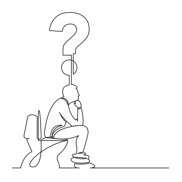 Непрерывная Линия Рисования Человека Сидящего Сиденье Унитаза Размышляющего Над Вопросом — стоковый вектор
