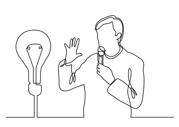 Dibujo Continuo Línea Del Presentador Hablando Nueva Idea — Archivo Imágenes Vectoriales