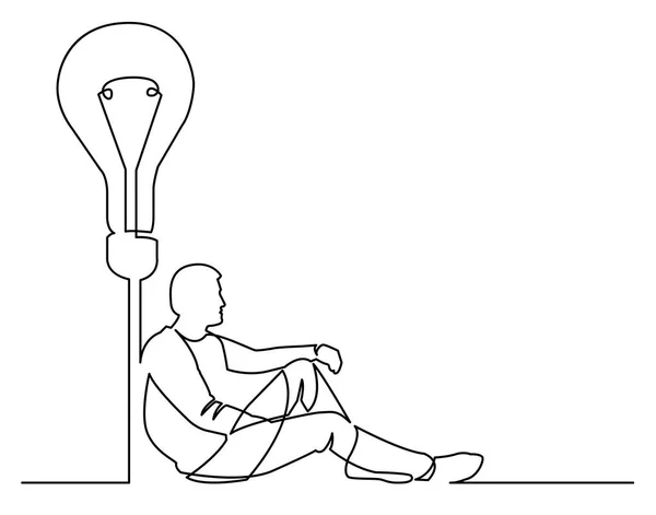 Linha Contínua Desenho Homem Sentado Com Alguma Ideia —  Vetores de Stock