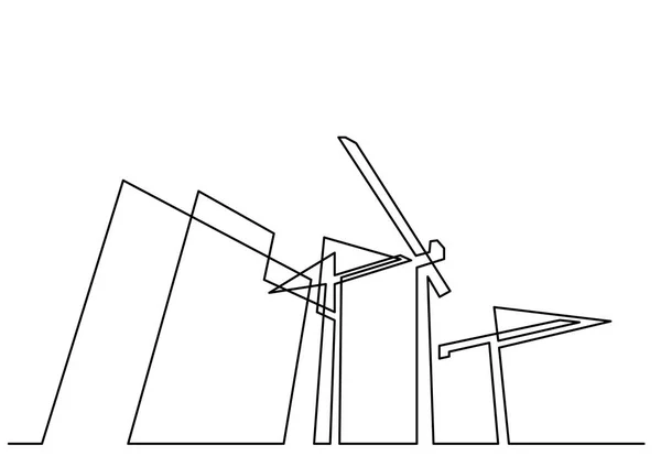 クレーンと建設物の連続のライン描画 — ストックベクタ