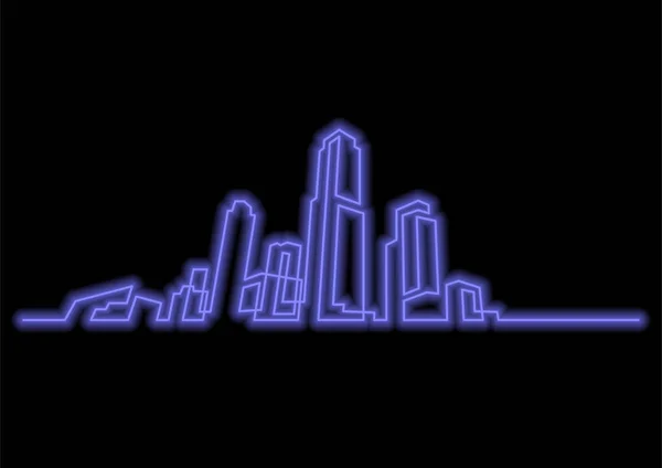 Continuous Line Drawing Modern City Skyline Neon Vector Effect — Stock Vector