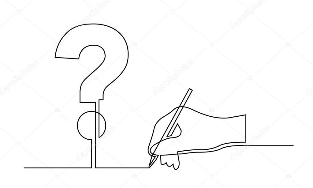 continuous line drawing of hand drawing a question