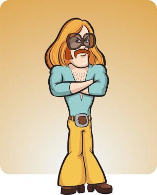 Vektör çizim karikatür 1970'lerde yıl adam. Kolay-kalite kaybı olmadan herhangi bir boyutta ölçeklendirilebilir katmanlı vektör Eps10 dosyasını düzenlemek. Yüksek çözünürlüklü raster Jpg dosya bulunur.