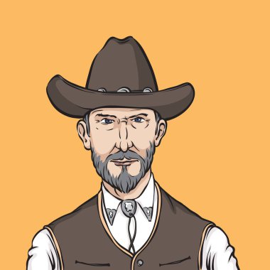 Vektör çizim karikatür portre bir vahşi batı kaba adam. Kolay-kalite kaybı olmadan herhangi bir boyutta ölçeklendirilebilir katmanlı vektör Eps10 dosyasını düzenlemek. Yüksek çözünürlüklü raster Jpg dosya bulunur.