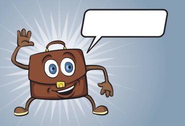 Vektör çizim karikatür komik evrak çantası karakteri ile konuşma balonu. Kolay-kalite kaybı olmadan herhangi bir boyutta ölçeklendirilebilir katmanlı vektör Eps10 dosyasını düzenlemek. Yüksek çözünürlüklü raster Jpg dosya bulunur.