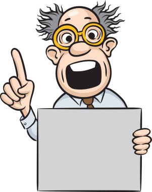 Çılgın bilim adamı işaret parmağı ile boş tasarlamak vektör çizim. Kolay-kalite kaybı olmadan herhangi bir boyutta ölçeklendirilebilir katmanlı vektör Eps10 dosyasını düzenlemek. Yüksek çözünürlüklü raster Jpg dosya bulunur.