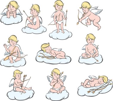 Sevgililer günü cupids koleksiyonu vektör Illustration. Kolay-kalite kaybı olmadan herhangi bir boyutta ölçeklendirilebilir katmanlı vektör Eps10 dosyasını düzenlemek. Yüksek çözünürlüklü raster Jpg dosya bulunur.