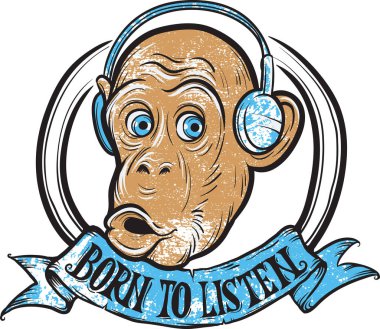 T-shirt vector design of born to listen monkey. clipart