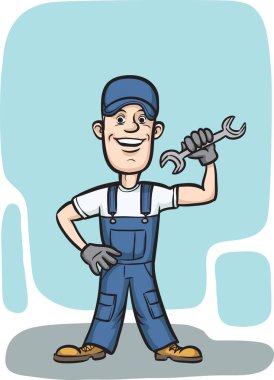 Vektör çizim karikatür tesisatçı anahtar ile. Kolay-kalite kaybı olmadan herhangi bir boyutta ölçeklendirilebilir katmanlı vektör Eps10 dosyasını düzenlemek. Yüksek çözünürlüklü raster Jpg dosya bulunur. 