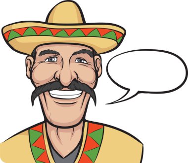 Vektör çizim karikatür konuşma balonu ile Meksika gülümseyerek. Kolay-kalite kaybı olmadan herhangi bir boyutta ölçeklendirilebilir katmanlı vektör Eps10 dosyasını düzenlemek. Yüksek çözünürlüklü raster Jpg dosya bulunur.