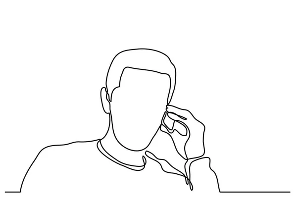 Dibujo Línea Continua Del Hombre Hablando Teléfono Celular — Vector de stock