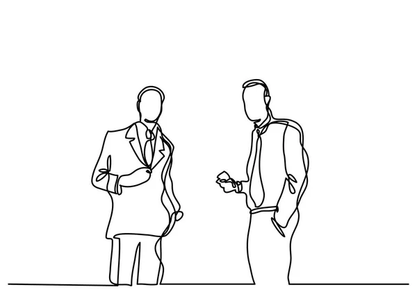 Dessin Ligne Continue Deux Hommes Affaires Parlant — Image vectorielle