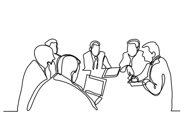 Desenho Linha Contínua Reunião Negócios — Vetor de Stock