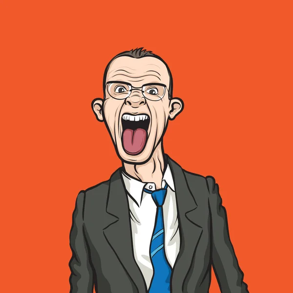 Ilustración Vectorial Hombre Negocios Enojado Con Lengua Fuera Fácil Editar — Vector de stock