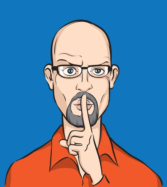 Vectorillustratie Van Kale Man Met Vinger Lippen Eenvoudig Bewerken Gelaagde — Stockvector