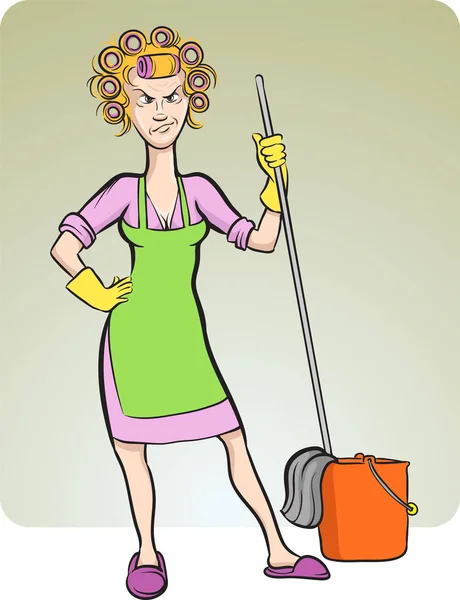 Vector Illustration Cartoon Angry Housewife Easy Edit Layered Vector Eps10 — Stock Vector