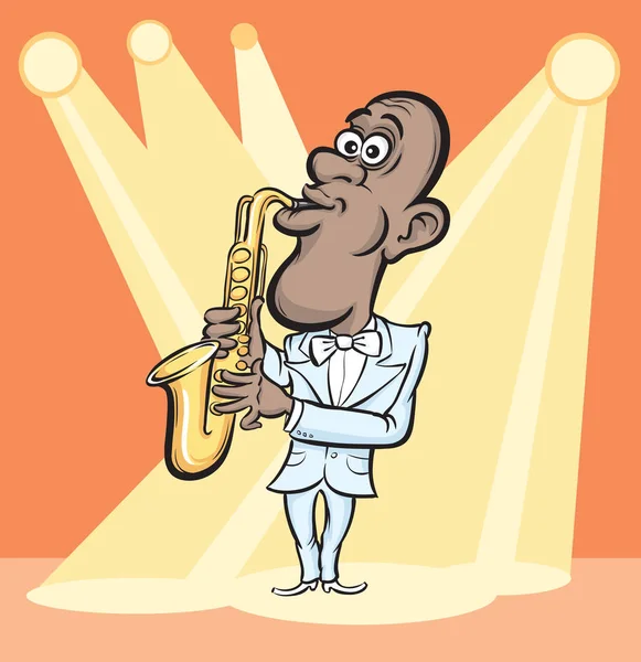 Ilustración Vectorial Del Saxofonista Dibujos Animados Fácil Editar Capas Archivo — Archivo Imágenes Vectoriales