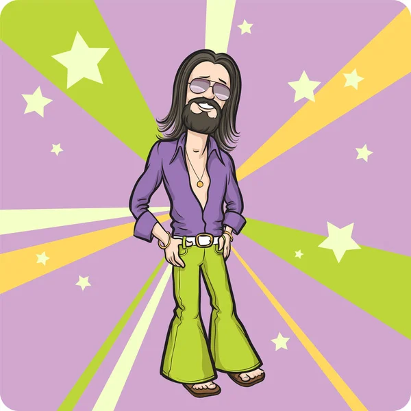 Vector Illustration Cartoon Standing Bearded Hippie Easy Edit Layered Vector — Stock Vector