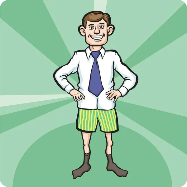 Ilustración Vectorial Hombre Negocios Pie Dibujos Animados Pantalones Cortos Boxeador — Vector de stock