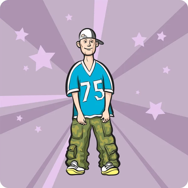 Vektorillustration Eines Cartoon Stehenden Jungen Mannes Hip Hop Stil Einfach — Stockvektor