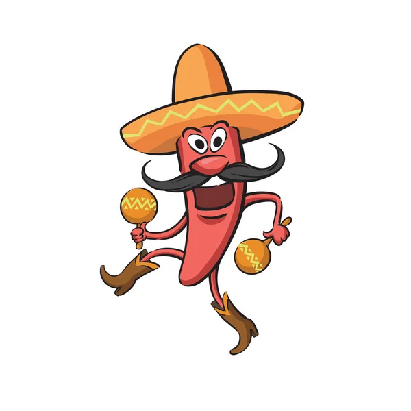 Ilustración Vectorial Chili Pepper Dancing Con Maracas Fácil Editar Capas — Vector de stock