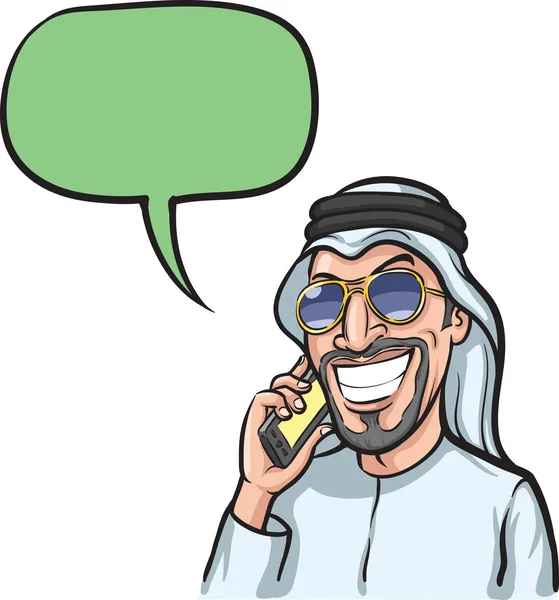 携帯電話で話しているアラブ人を笑顔のベクター イラストです 簡単編集品質の損失なしに任意のサイズにスケーラブルな階層化されたベクトル Eps10 ファイル — ストックベクタ