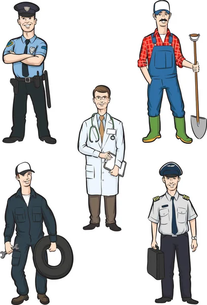 Vector Illustration Standing Men Various Occupations Easy Edit Layered Vector — Stock Vector