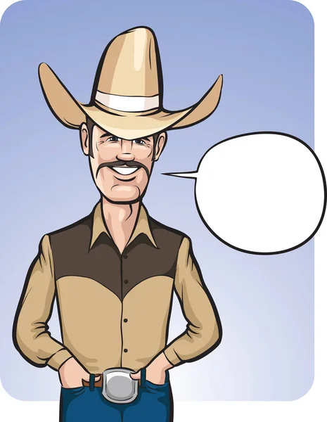 Vektorillustration Stående Leende Cowboy Hatt Med Pratbubbla Midja Upp Sammansättning — Stock vektor