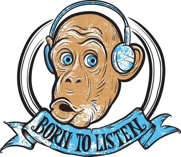 猿を聴く生まれの シャツ ベクター デザイン — ストックベクタ