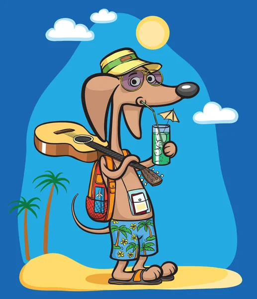 Векторна Ілюстрація Персонажа Мультяшної Собаки Коктейлем Пляжі Просте Редагування Шаруватих — стоковий вектор