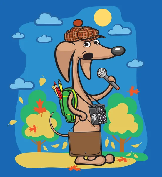 Vectorillustratie Van Cartoon Hond Karakter Met Microfoon Een Camera Eenvoudig — Stockvector