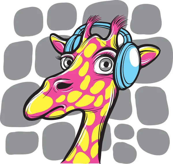 Illustration Vectorielle Girafe Curieuse Avec Écouteurs Éditez Facilement Fichier Eps10 — Image vectorielle