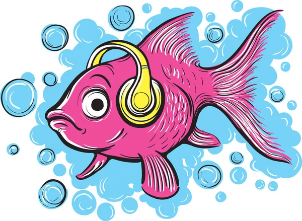 Japon Balığı Müzik Fan Kulaklıklarla Vektör Illustration Kolay Kalite Kaybı — Stok Vektör