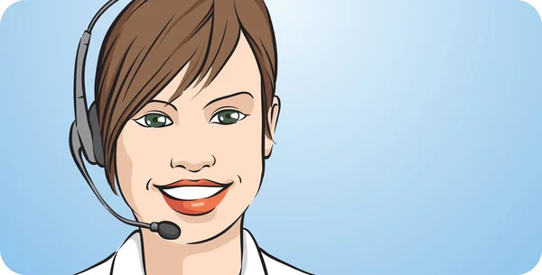 Ilustración Vectorial Mujer Joven Atención Cliente Sonriendo Con Auriculares Fácil — Archivo Imágenes Vectoriales