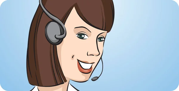 Vektor Ilustrasi Dari Call Center Pekerja Tersenyum Dengan Headset Berkas - Stok Vektor