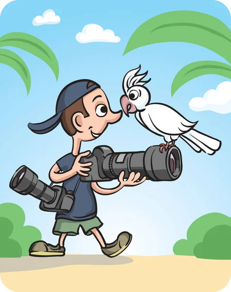 Illustration Vectorielle Funny Photographer Curious Parrot Éditez Facilement Fichier Eps10 — Image vectorielle