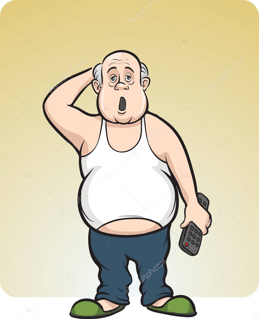 Vector illustration of cartoon lazy fat man. Easy-edit layered vector EPS10 file scalable to any size without quality loss. High resolution raster JPG file is included.