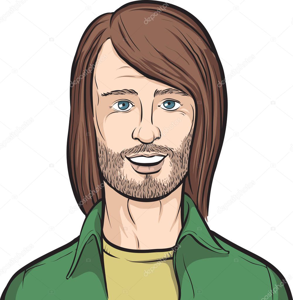 Vector illustration of Long haired bearded man. Easy-edit layered vector EPS10 file scalable to any size without quality loss. High resolution raster JPG file is included.