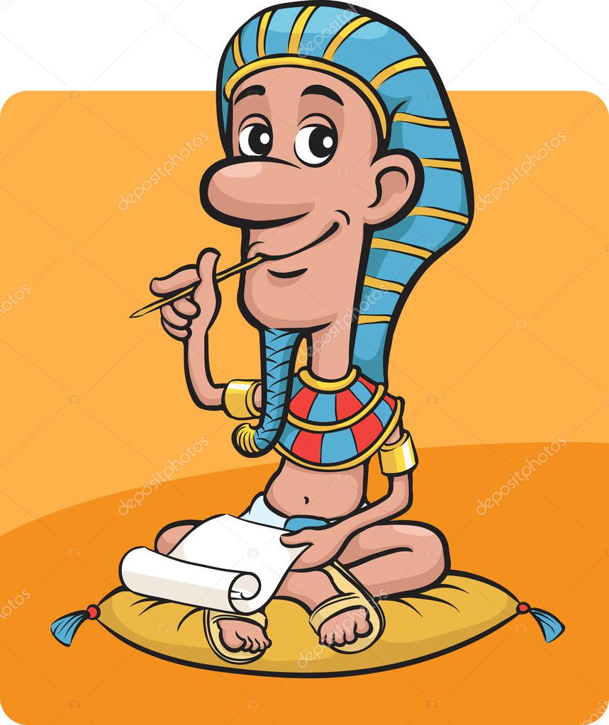 Vector illustration of pharaoh sitting writing a letter. Easy-edit layered vector EPS10 file scalable to any size without quality loss. High resolution raster JPG file is included.
