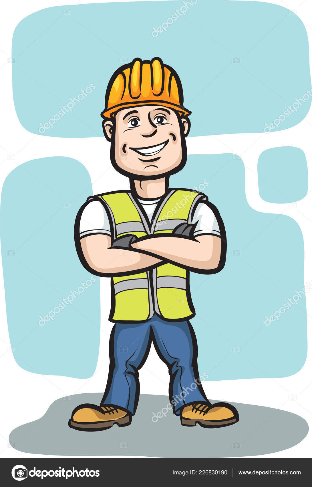 Ilustración Vectorial Del Trabajador Construcción Dibujos Animados  Sonriente Con Los Vector de stock #226830190 de ©OneLineStock, image size:1091x1700