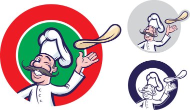 Vektör çizim hamur pizza savurma neşeli kırpışan Şef. Kolay-kalite kaybı olmadan herhangi bir boyutta ölçeklendirilebilir katmanlı vektör Eps10 dosyasını düzenlemek. Yüksek çözünürlüklü raster Jpg dosya bulunur.