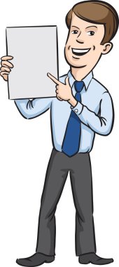 Vektör çizim ayakta ve boş tahta at parmakla gülümseyen iş adamı. Kolay-kalite kaybı olmadan herhangi bir boyutta ölçeklendirilebilir katmanlı vektör Eps10 dosyasını düzenlemek. Yüksek çözünürlüklü raster Jpg dosya bulunur.